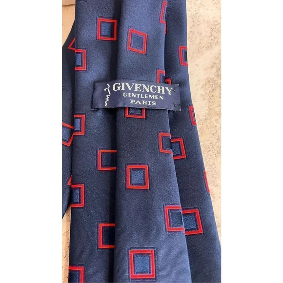 Givenchy  Men's Navy Blue Red Geometric Gentlemen Paris Silk Neck Tie - Picture 3 of 7